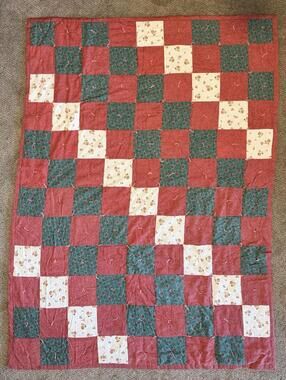 Vintage Patchwork Tie Block Quilt Large Floral Cottage Dorcas Society 82x61”